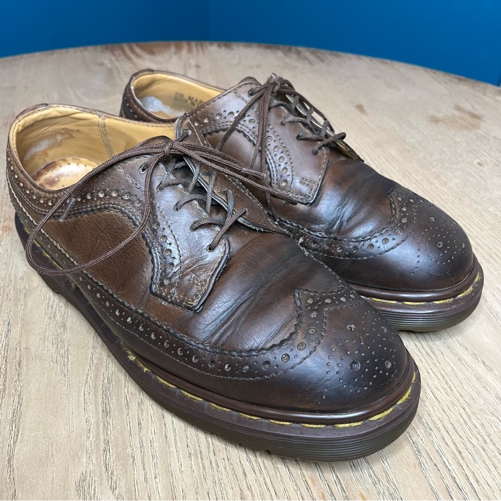 Vintage Dr. Martens 3989 Brogues Wingtip Shoes Brown Made In England M8 / W9